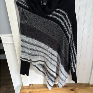 New Directions Black and Gray Poncho Sweater